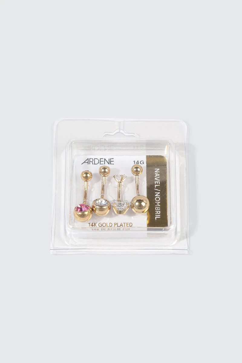 4 perçages de nombril plaqués or 14K