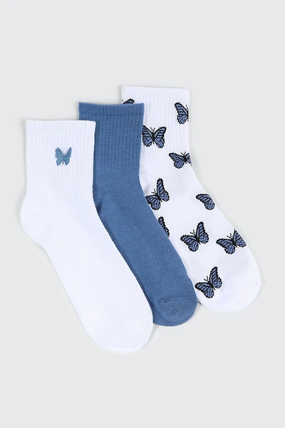 3-Pack Butterfly Demi Crew Socks