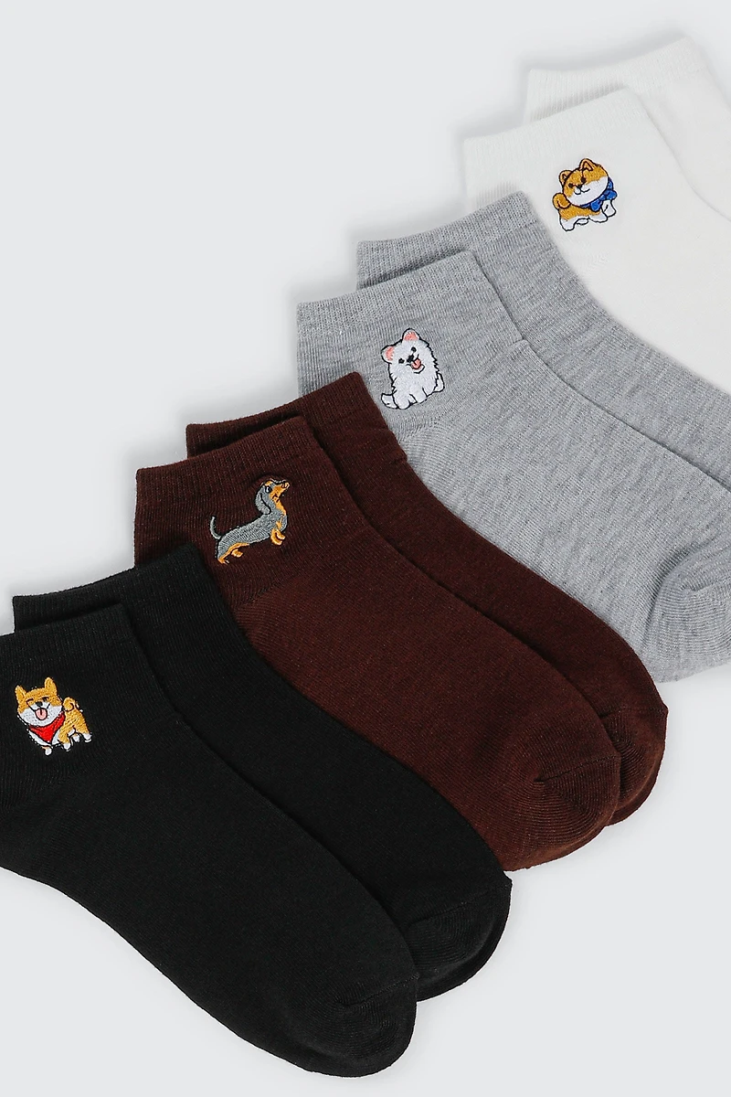 Dog Embroidery Ankle Socks