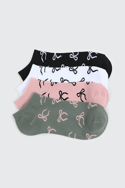 4-Pack Ankle Socks with Bow Print