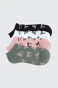 4-Pack Ankle Socks with Bow Print