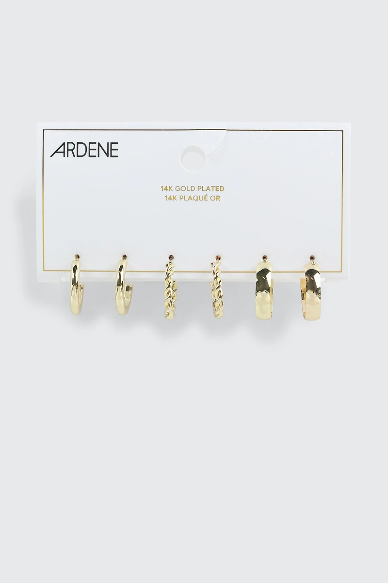 3-Pack 14K Gold Plated Hoops