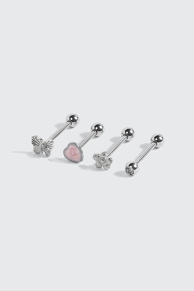 4-Pack Stainless Steel Tongue Piercing