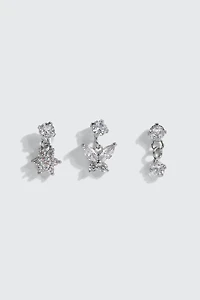 3 Pack Stainless Steel Dangle Nose Studs