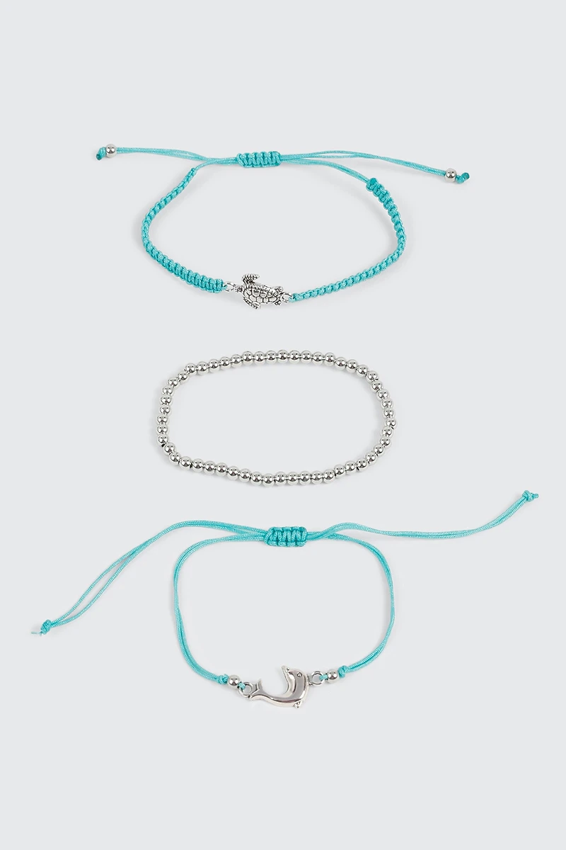 3-Pack Turtle Dolphin Bracelets