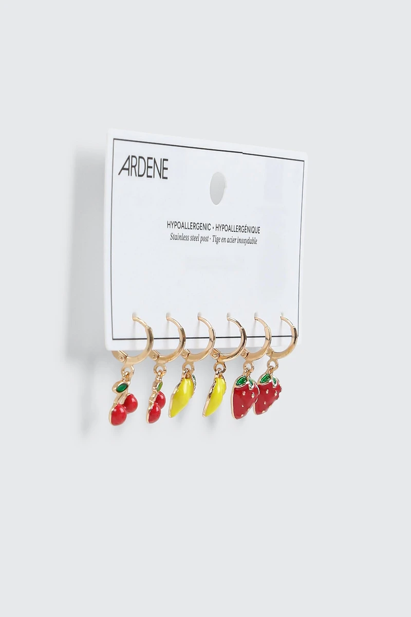 3-Pack Mini Hoop Fruit Earrings