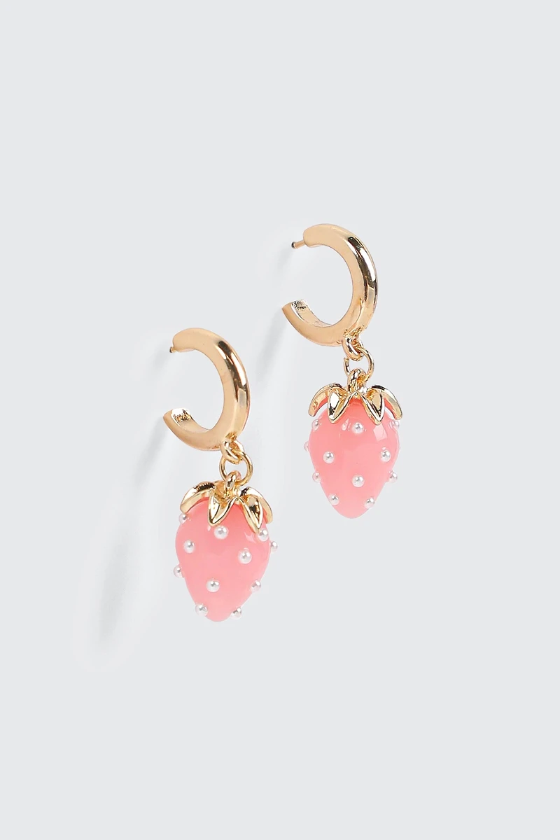 Boucles d'oreilles anneau à perles fraise