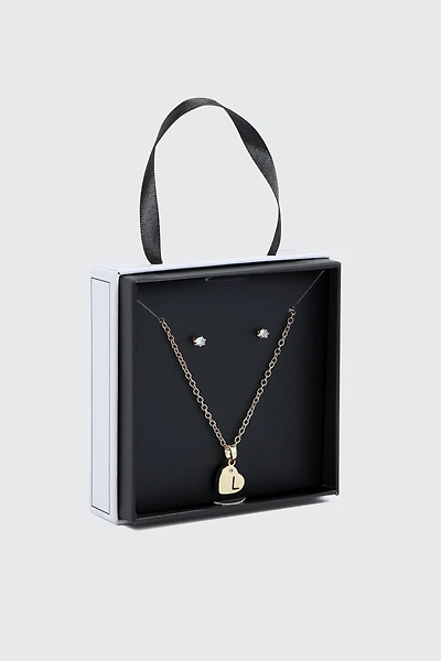 Initial L Heart Jewelry Set