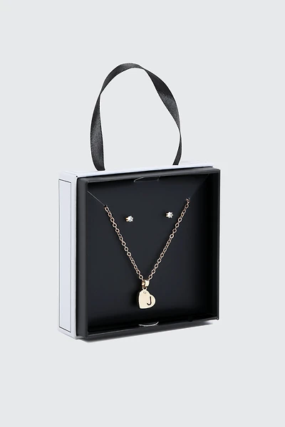 Initial J Heart Jewelry Set