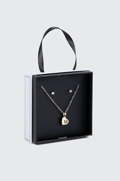 Initial M Heart Jewelry Set