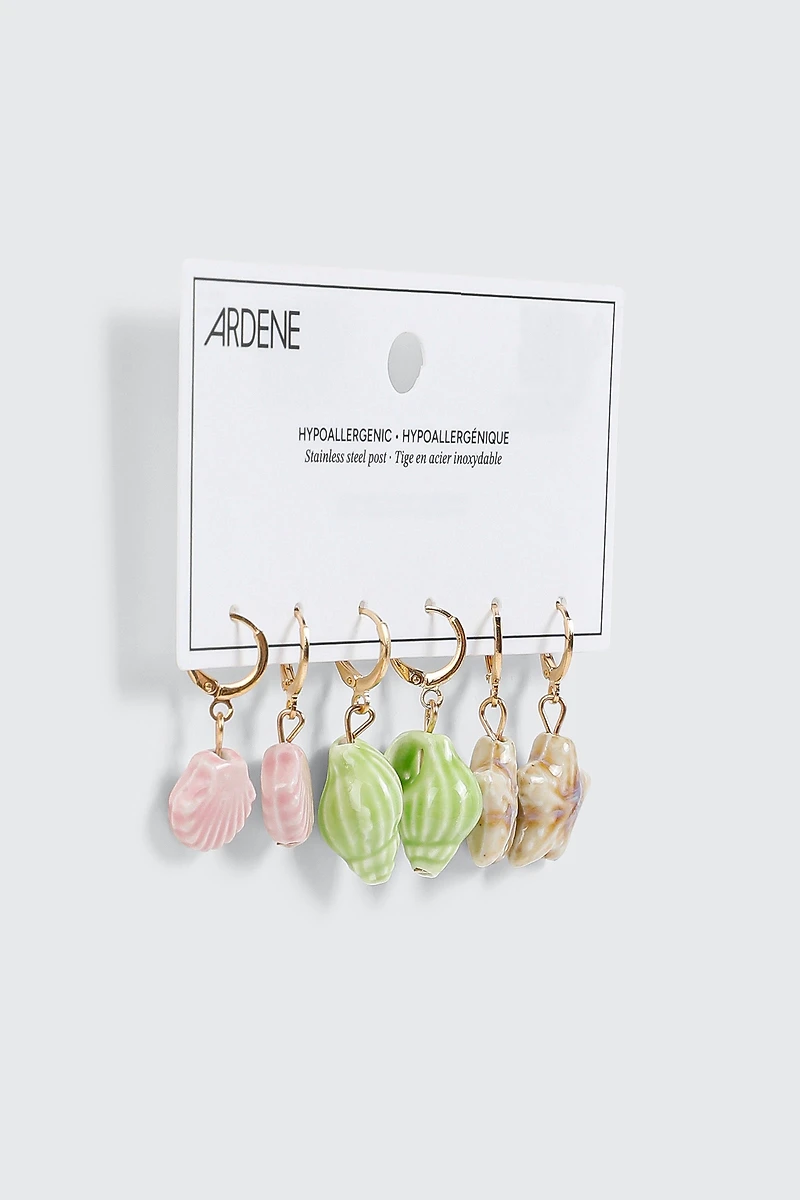 3-Pack Hoop Earrings with Drop Charm