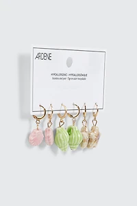 3-Pack Hoop Earrings with Drop Charm