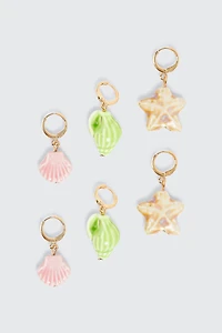 3-Pack Hoop Earrings with Drop Charm
