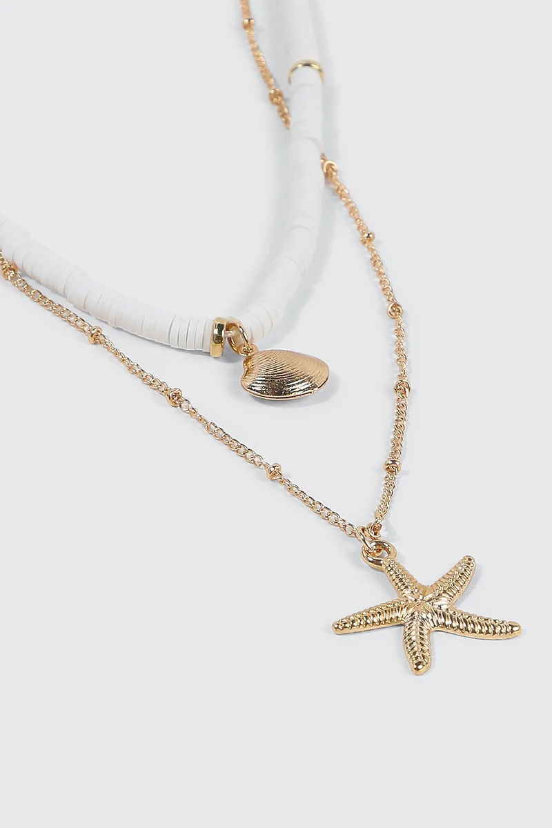 Collier à 2 rangs coquillage et étoile de mer