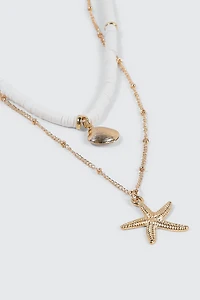 Collier à 2 rangs coquillage et étoile de mer