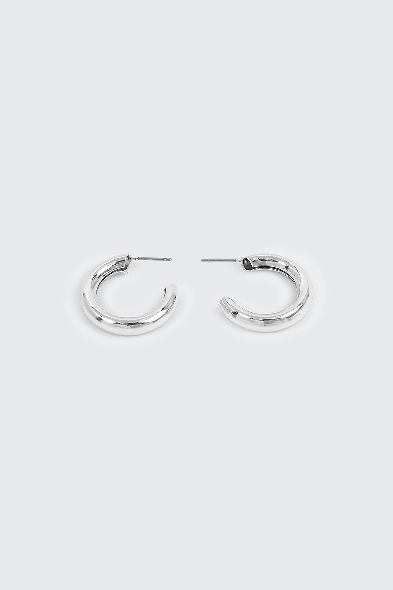 14K White Gold Plated Hoops