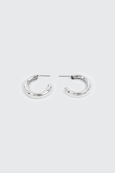 14K White Gold Plated Hoops