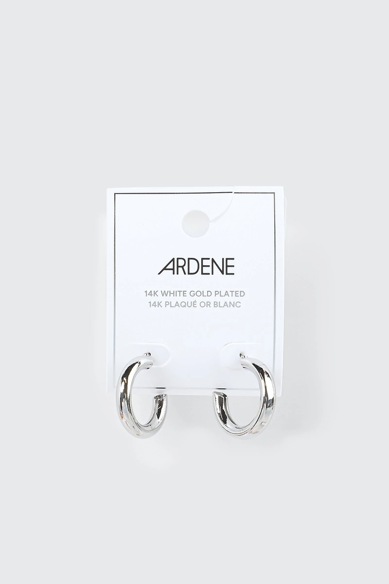 14K White Gold Plated Hoops
