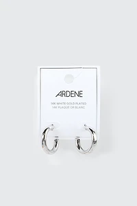 14K White Gold Plated Hoops