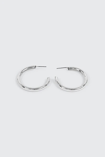 14K White Gold Plated Tubular Hoops
