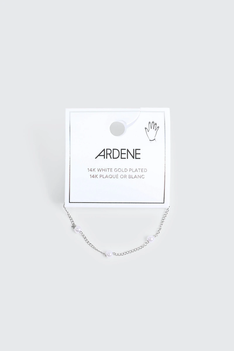 14K White Gold Plated Pearl Bracelet