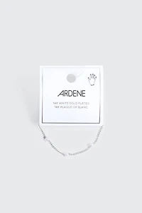 14K White Gold Plated Pearl Bracelet