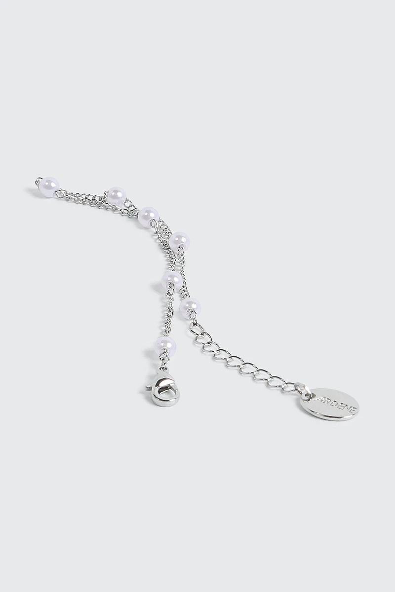14K White Gold Plated Pearl Bracelet
