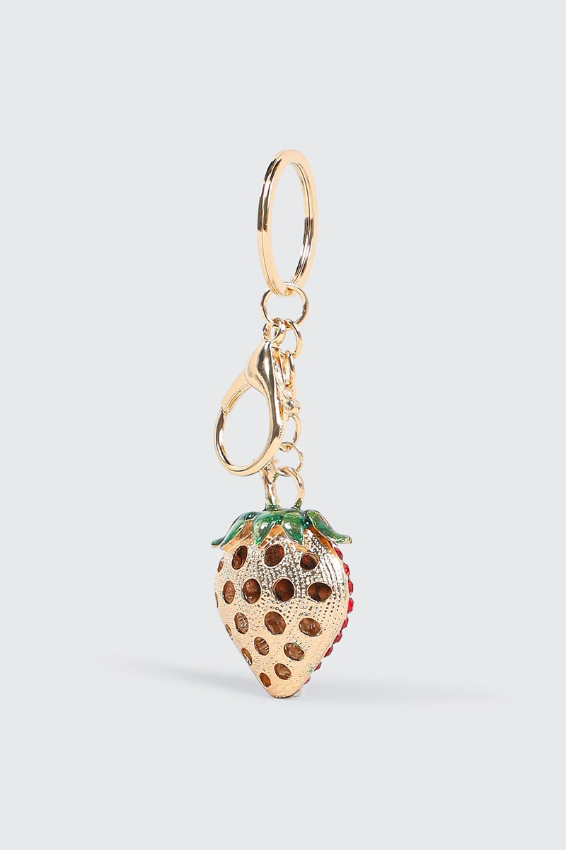 Rhinestone Strawberry Keychain