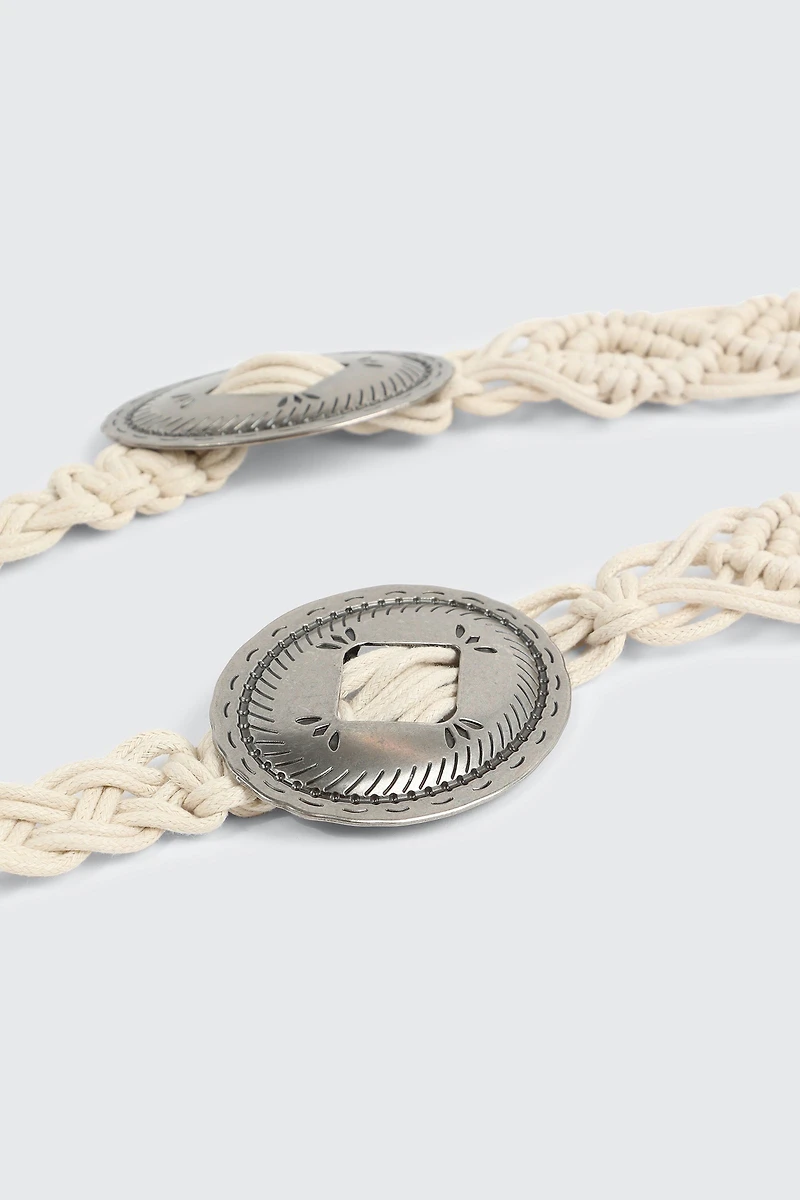 Braided Cord Belt with Medallions