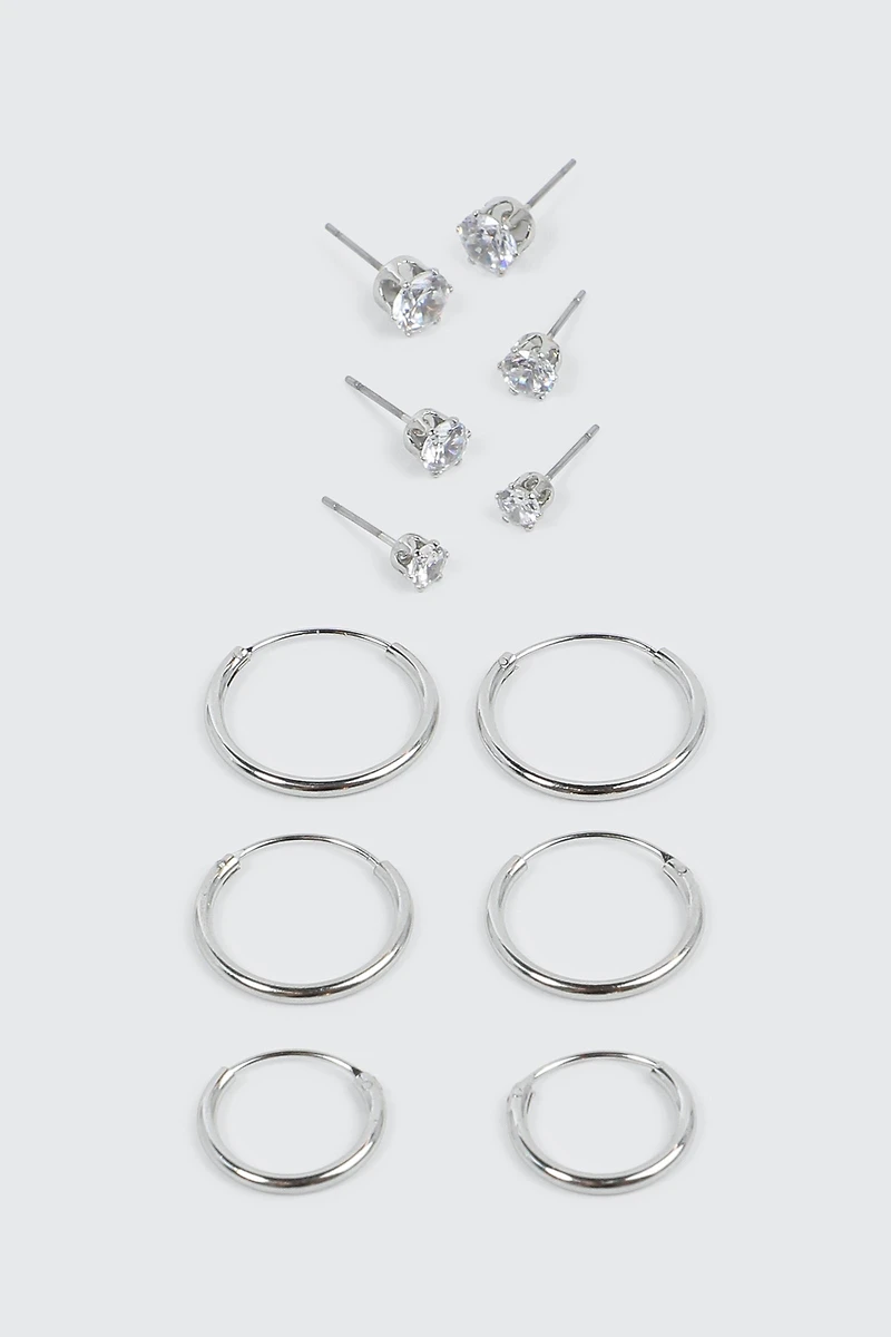 6-Pack 14K White Gold Plated Earrings