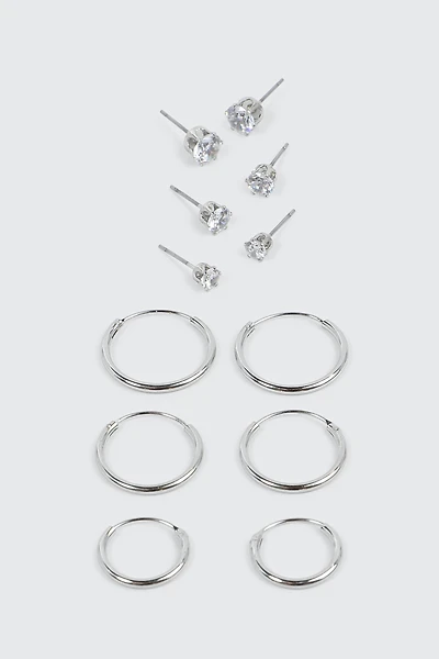 6-Pack 14K White Gold Plated Earrings