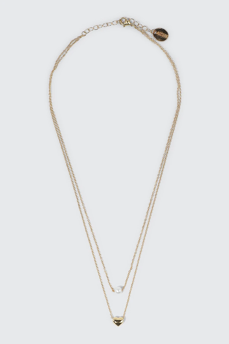 Heart & Pearl 14K Gold Plated Necklace