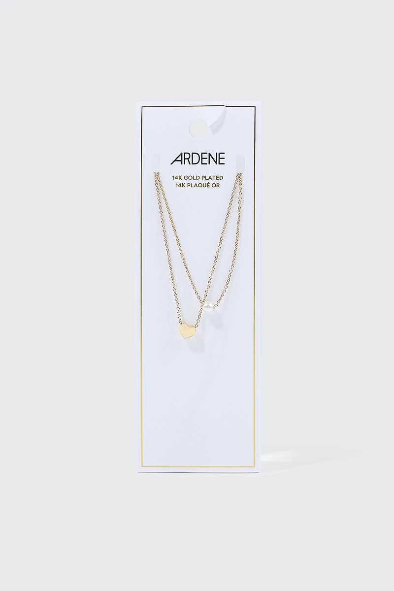 Collier plaqué or 14K coeur et perle