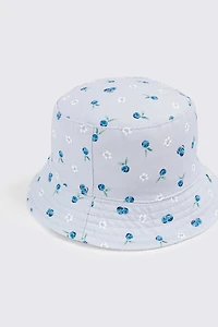 Flower and Blueberry Print Bucket Hat