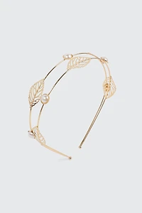 Double Leaf & Pearl Headband