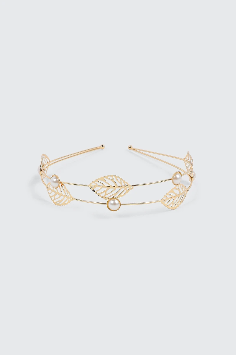 Bandeau double feuilles et perles