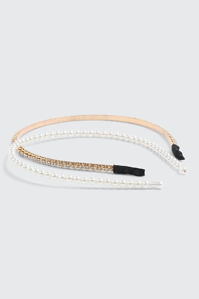 2-Pack Headbands with Rhinestone and Faux Pearls