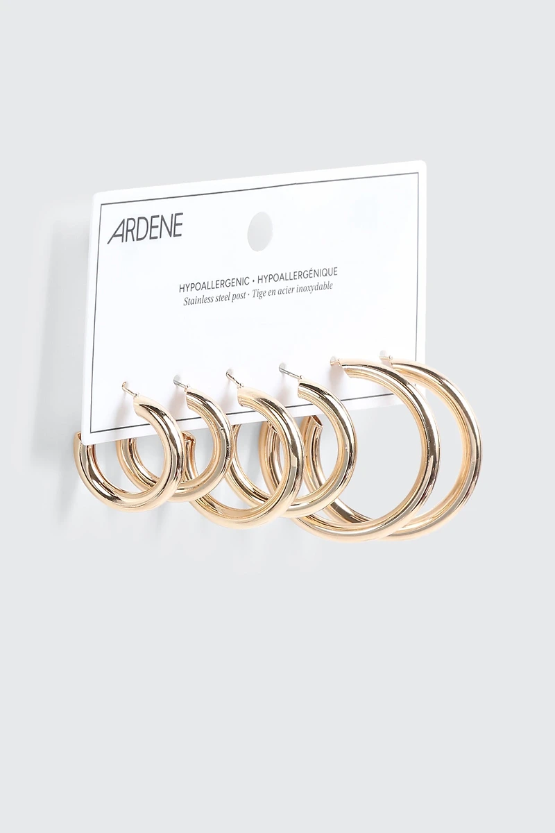 Lot de 3 paires de boucles d'oreilles anneaux épais