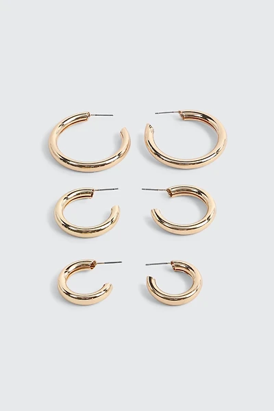 3-Pack Chunky Hoop Earrings