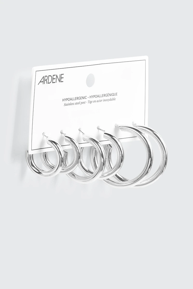 Lot de 3 paires de boucles d'oreilles anneaux épais