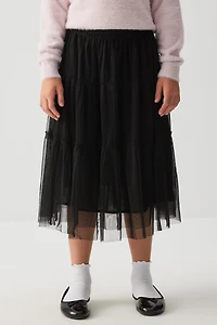 Tiered Tulle Midi Skirt