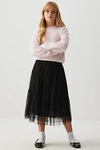 Tiered Tulle Midi Skirt