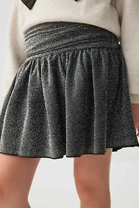 Shirred Waist Shiny Mini Skirt