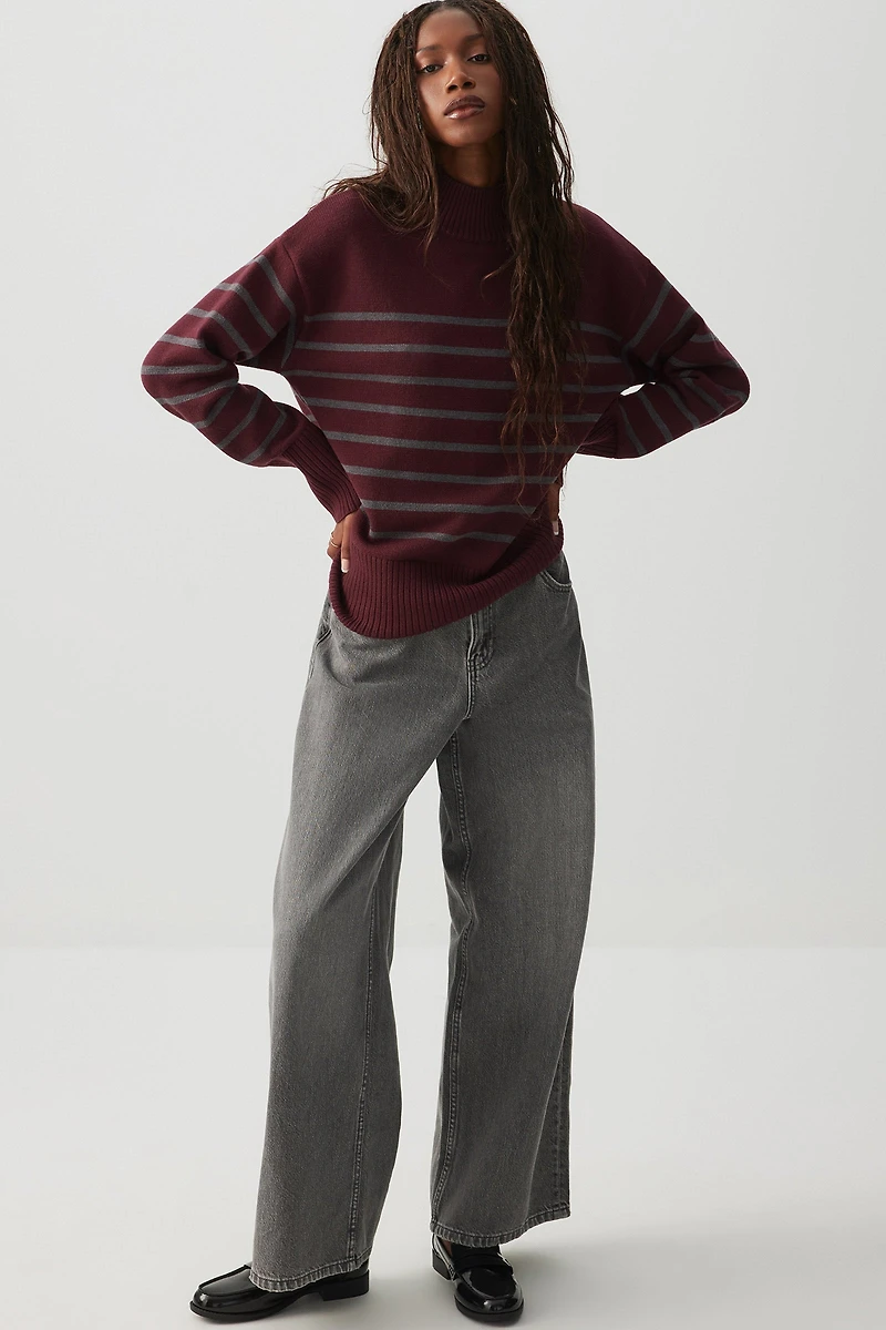 Striped Mock Neck Sweater