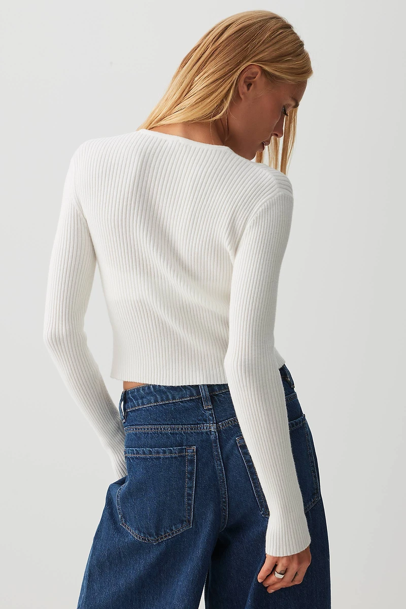 Short Cardigan with Removable Faux Fur Collar
