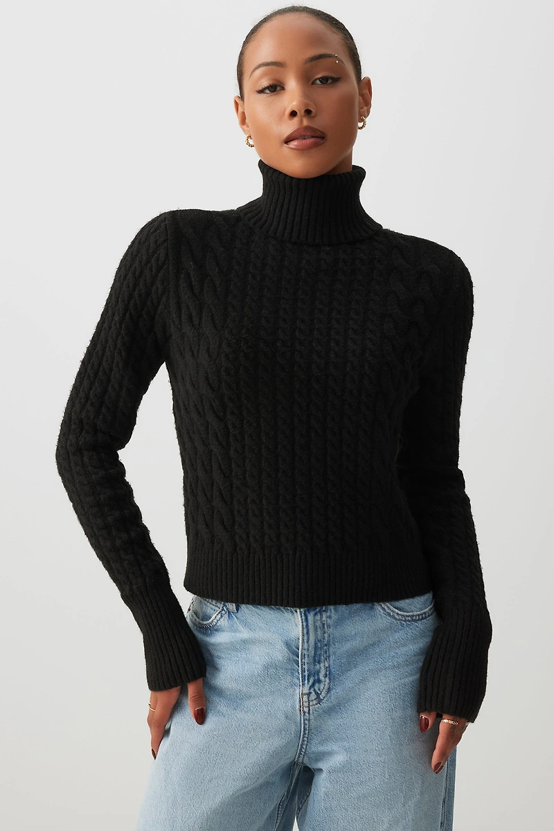 Cable Knit Crop Turtleneck Sweater