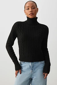 Cable Knit Crop Turtleneck Sweater
