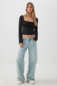 Ruched Bust Long Sleeve Top