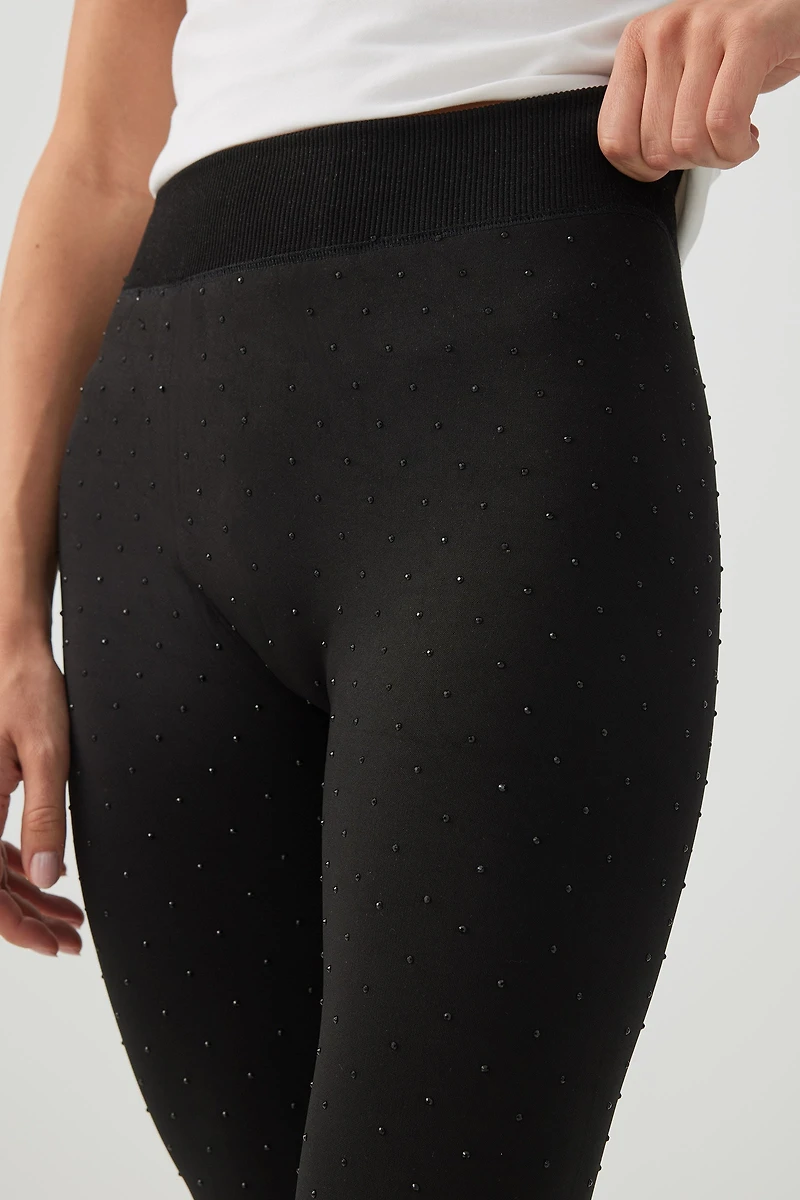 Legging clouté doublé en fausse fourrure
