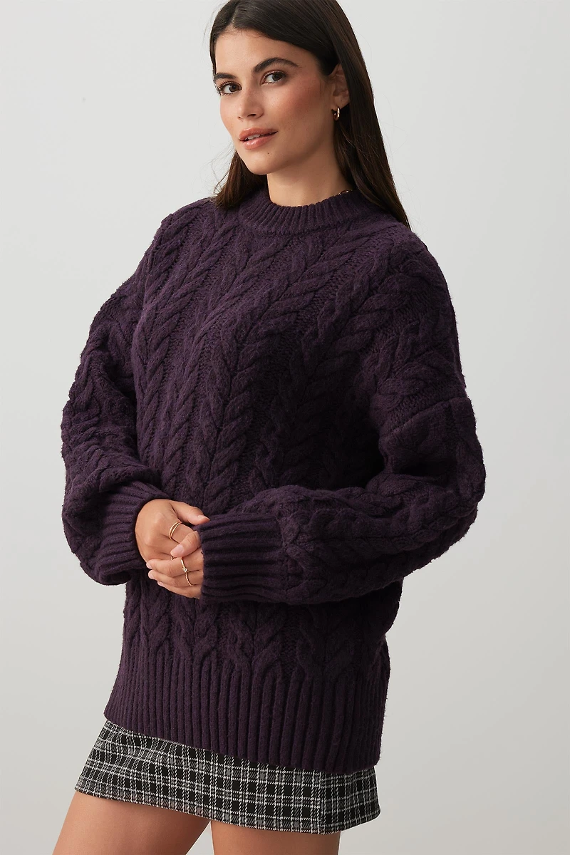 Oversized Cable Knit Crew Neck Sweater